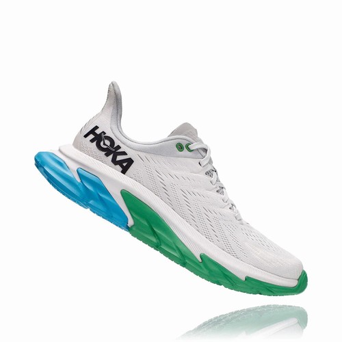 Hoka One One CLIFTON EDGE Track Running Shoes For Men India White/Blue/Green IN-0584